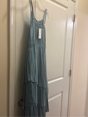 Evereve Tiered Maxi Dress in Dusty Blue
